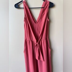 Sleeveless V-Neck Tie-Waist Jumpsuit in Dusty Rose